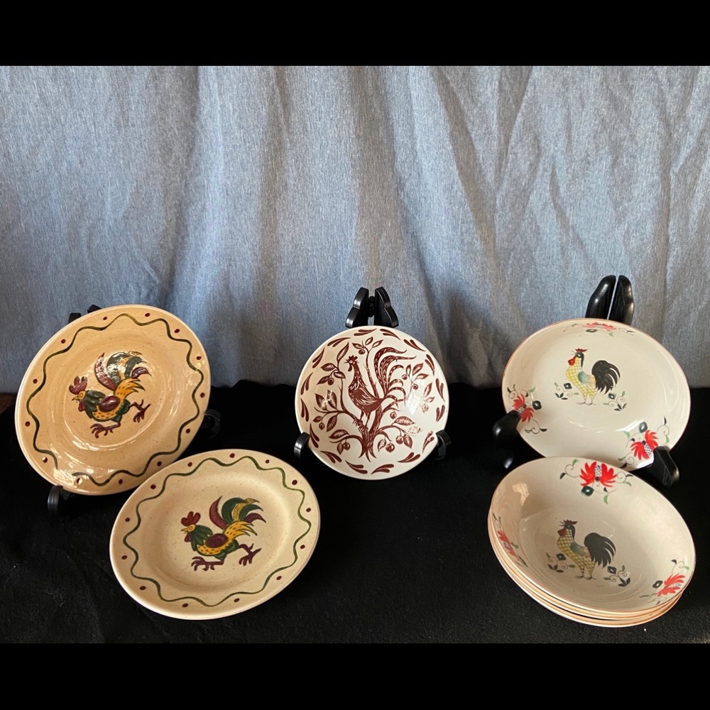 Vintage Lot of Rooster plates/bowl
